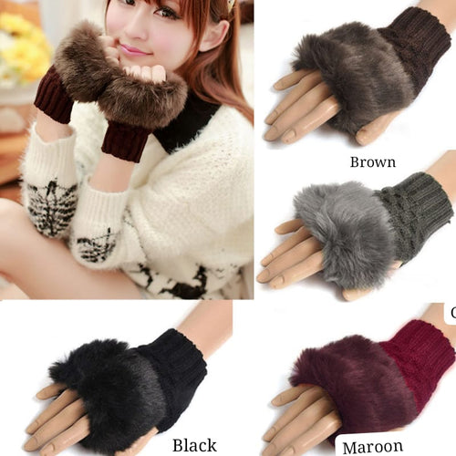 Fluffy fur half glove
